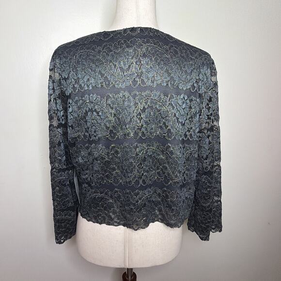 Jessica Howard Woman 14 14W Lacy Cocktail Sheath Dress & Jacket Set BLACK Gold - Picture 3 of 11